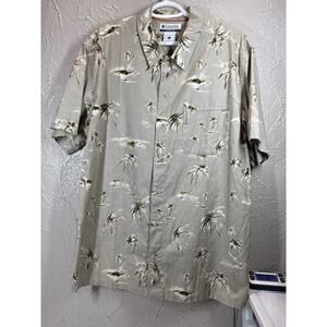 Columbia Shirt Mens Beige Tan Casual Button Up‎ Outdoors Palm Trees Size Large